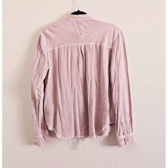 Rails Ingrid Raw Button Up Shirt M Dusty Rose Chambray Long Sleeve Boho Coastal - Picture 3 of 8